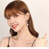 Heart Flowers Pearl Crystal Zircon Diamonds Dangle Drop Earrings Silver