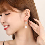 Heart Flowers Pearl Crystal Zircon Diamonds Dangle Drop Earrings Silver