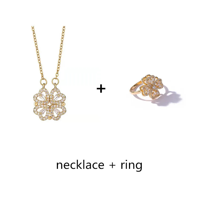 Heart Four-leaf Clover Pendant Necklace Set
