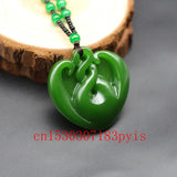 Green Jade Pendant Necklace Chinese Hand-Carved Natural Charm Jadeite Jewelry