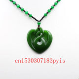 Green Jade Pendant Necklace Chinese Hand-Carved Natural Charm Jadeite Jewelry