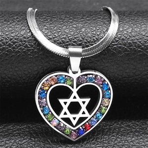 Heart Hexagram Jewish Necklace Stainless Steel Star of David Amulet Chain