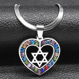 Heart Hexagram Jewish Necklace Stainless Steel Star of David Amulet Chain