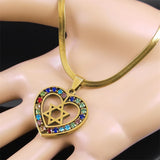 Heart Hexagram Jewish Necklace Stainless Steel Star of David Amulet Chain