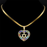 Heart Hexagram Jewish Necklace Stainless Steel Star of David Amulet Chain