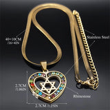 Heart Hexagram Jewish Necklace Stainless Steel Star of David Amulet Chain