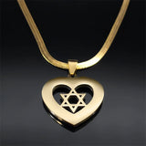 Heart Hexagram Jewish Necklace Stainless Steel Star of David Amulet Chain