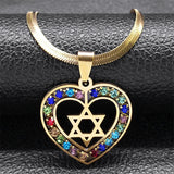 Heart Hexagram Jewish Necklace Stainless Steel Star of David Amulet Chain