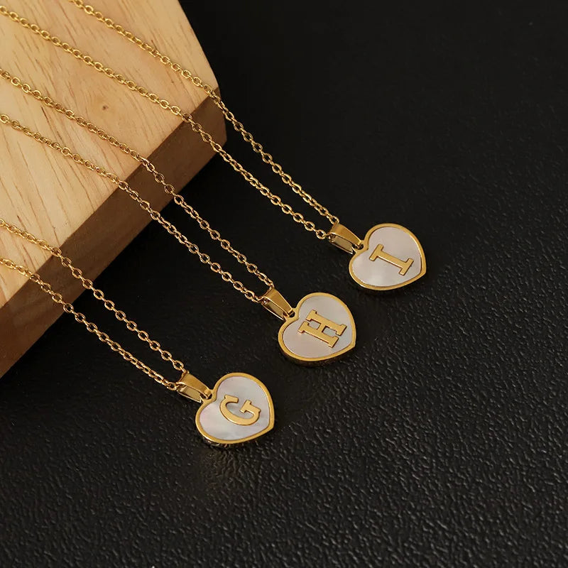 Heart Initial Necklace for Women Plated Shell Pendant Chain Necklaces