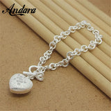 Heart Key Charm Bracelet Silver 925 Jewelry Women Bijoux Gift High