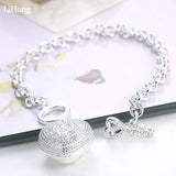Heart Key Charm Bracelet Silver 925 Jewelry Women Bijoux Gift High