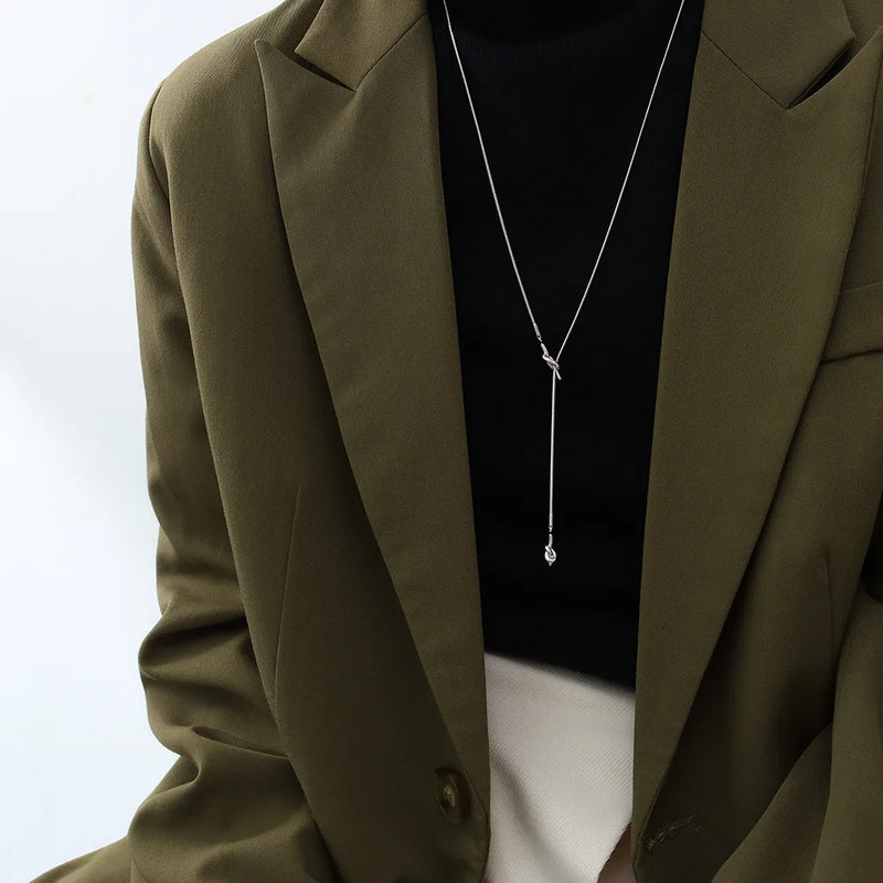 Heart Knot Tassel Winter Sweater Chain Necklace for Women