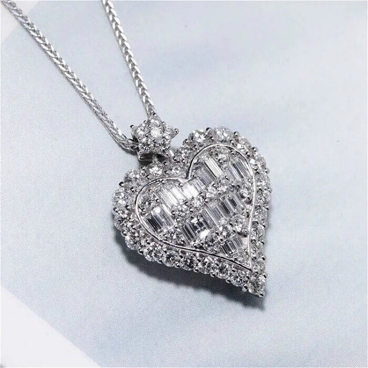 Heart Lab Diamond Pendant 925 Sterling Silver Pendants Chain Necklace For Women