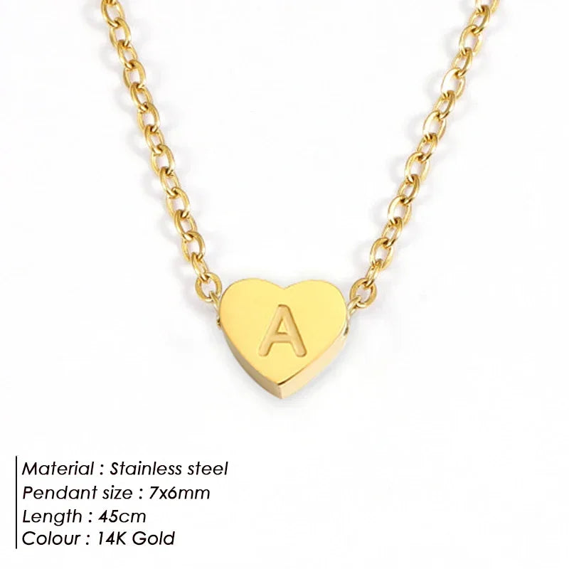Heart Initial Necklace Woman's Pendant Name Necklace Choker Jewelry