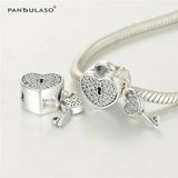 Heart Lock & Key Charm 925 Silver Beads for Bracelets DIY