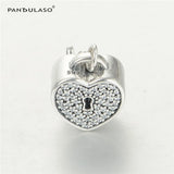 Heart Lock & Key Charm 925 Silver Beads for Bracelets DIY