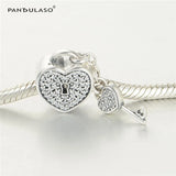 Heart Lock & Key Charm 925 Silver Beads for Bracelets DIY