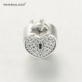 Heart Lock & Key Charm 925 Silver Beads for Bracelets DIY