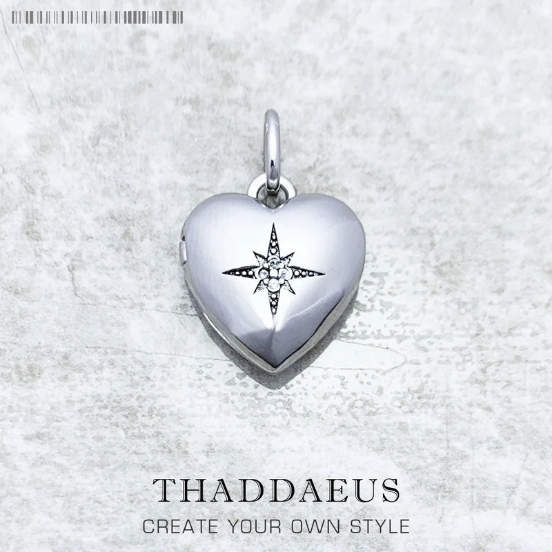 Heart Locket with Star Pendant 925 Silver Romantic Gift