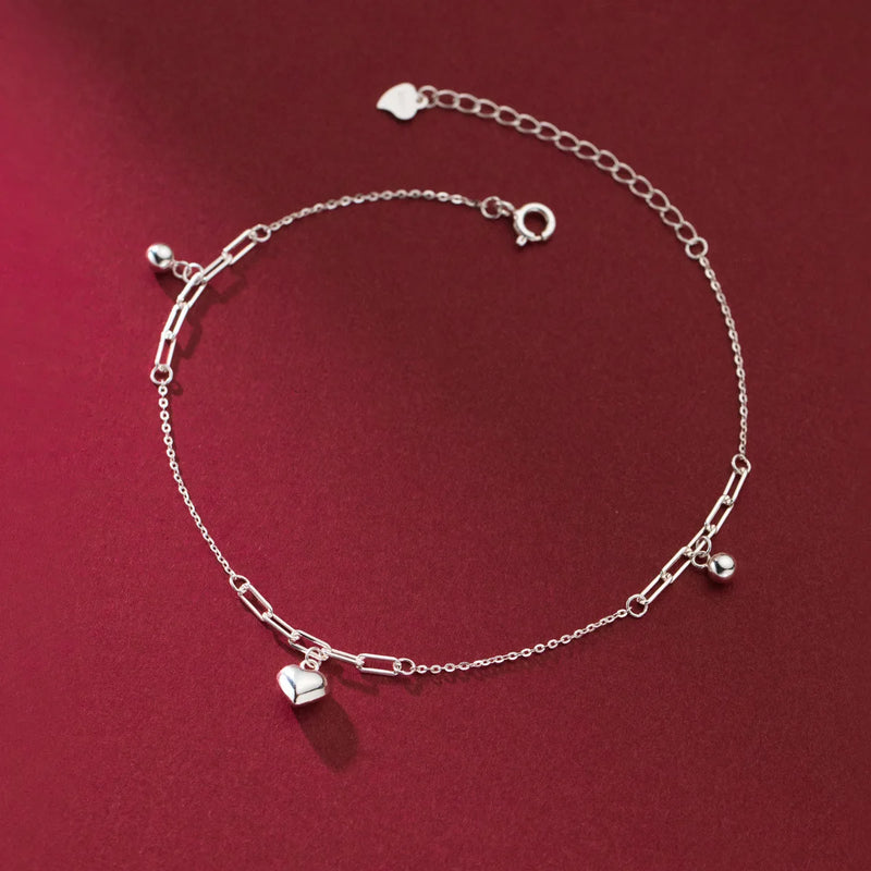 Heart Love Anklets 925 Sterling Silver Women Jewelry Leg Bracelet