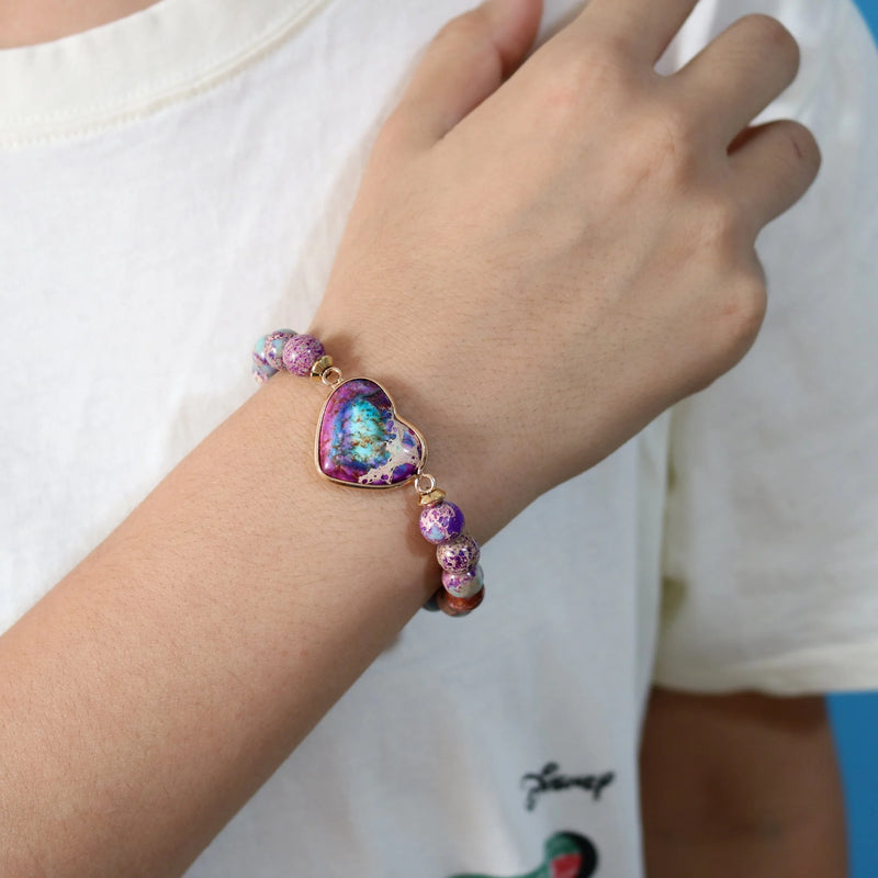 Heart Love Bracelets Women Beaded Stretch Stones Jewelry