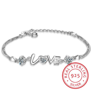 Heart Love CZ Double Layer Bracelet 925 Sterling Sil