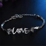 Heart Love CZ Double Layer Bracelet 925 Sterling Sil