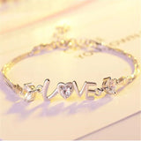 Heart Love CZ Double Layer Bracelet 925 Sterling Sil