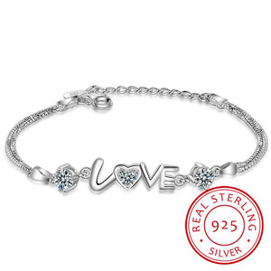 925 Sterling Silver Heart Love CZ Bracelet Double Layer Box Chain