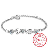 925 Sterling Silver Heart Love CZ Bracelet Double Layer Box Chain
