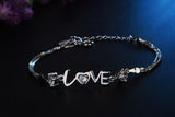 925 Sterling Silver Heart Love CZ Bracelet Double Layer Box Chain