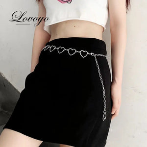 Heart Love Silver Metal Waist Chain Women Thin Belt Y2K Kpop Egirl
