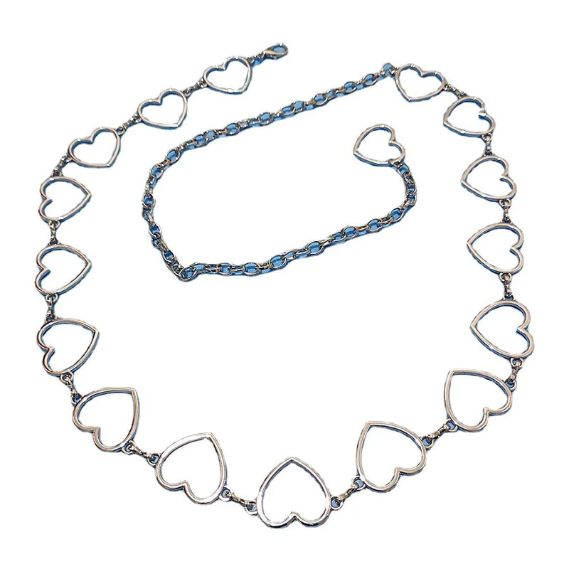 Heart Love Silver Metal Waist Chain Women Thin Belt Y2K Kpop Egirl