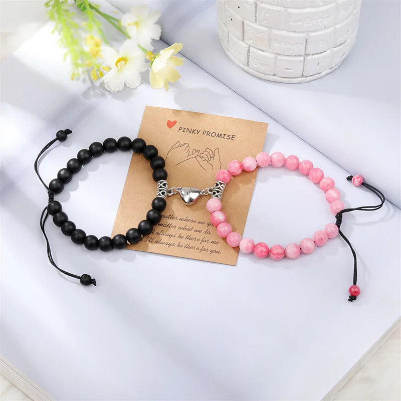 Heart Magnet Couple Bracelets Tiger Eye Volcanic Stone Romantic Jewelry