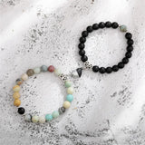 Heart Magnet Couple Bracelets Tiger Eye Volcanic Stone Romantic Jewelry