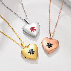 Heart Medical Alert Locked Necklace for Women, Personalized ID Pendant