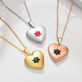 Heart Medical Alert Locked Necklace for Women, Personalized ID Pendant