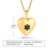 Heart Medical Alert Locked Necklace for Women, Personalized ID Pendant