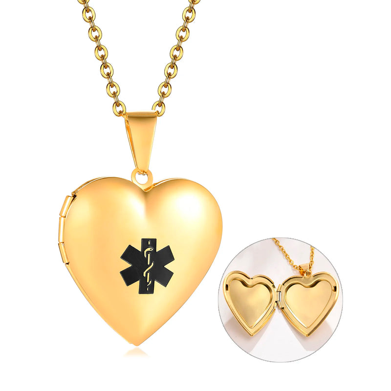 Heart Medical Alert Locked Necklace for Women, Personalized ID Pendant