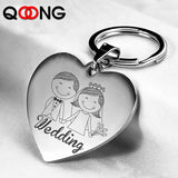 Engraved Heart Metal Card Key Chain Custom-made Men Women Personalized Key Ring