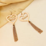 Heart Name Earrings, Tassel Hoop Personalized Dangle Drop Earrings