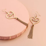 Heart Name Earrings, Tassel Hoop Personalized Dangle Drop Earrings