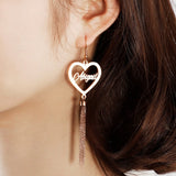 Heart Name Earrings, Tassel Hoop Personalized Dangle Drop Earrings