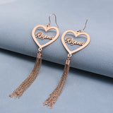 Heart Name Earrings, Tassel Hoop Personalized Dangle Drop Earrings