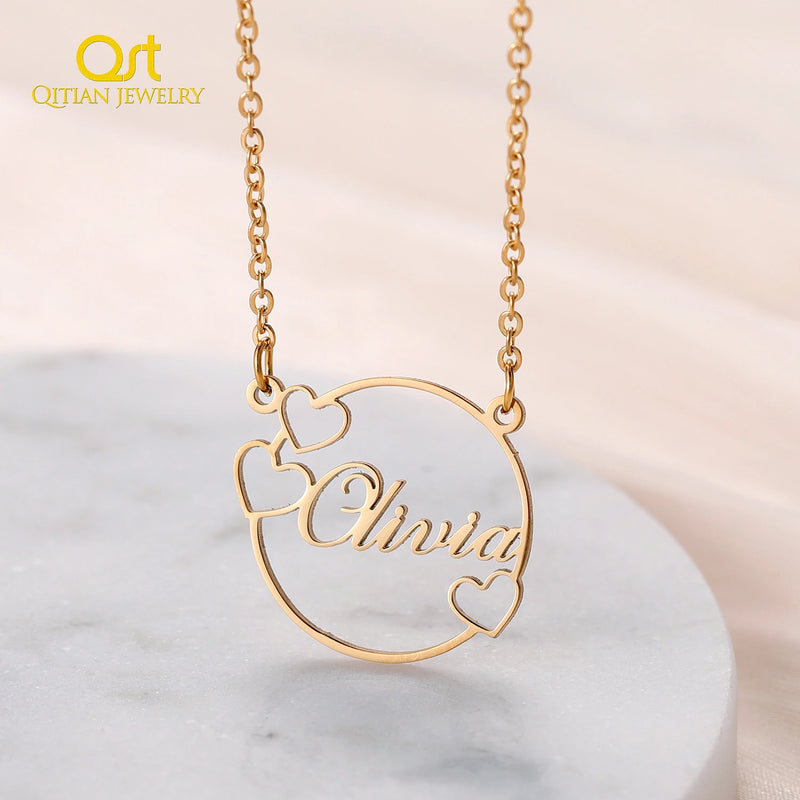 Heart Name Necklace Personalise Names 18K Plating Stainless Steel Necklaces
