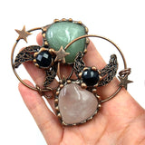 Green Aventurine Ocean Agate Pendant Moon Stars Antique Bronze