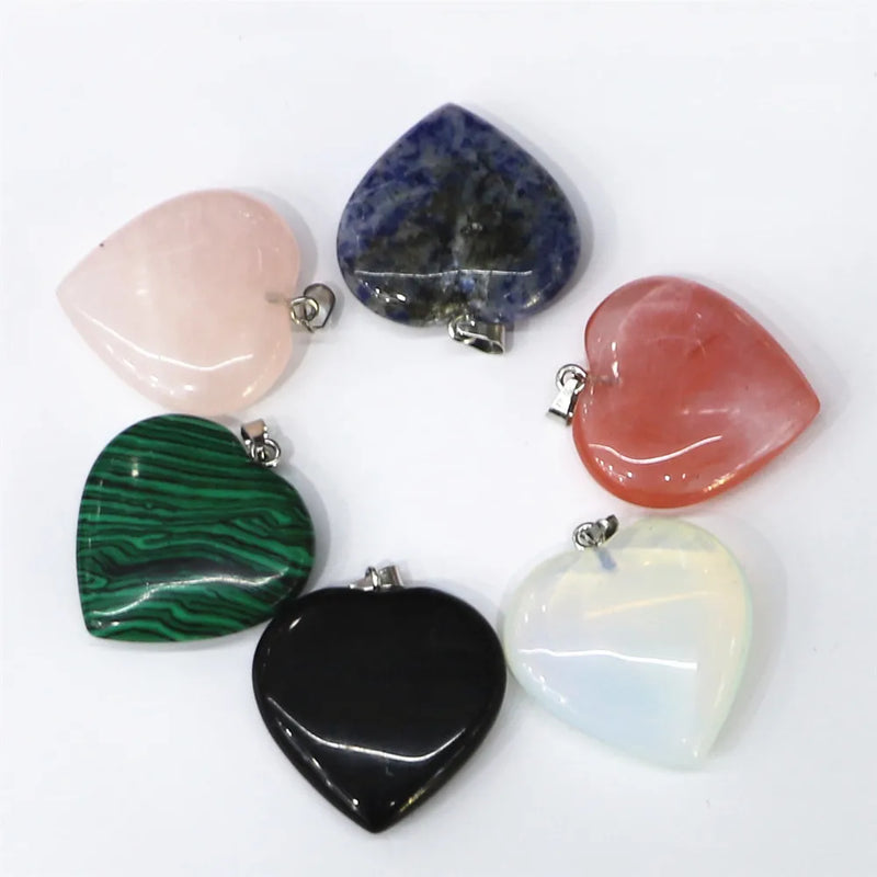 Heart Natural Stone Pendant Pink Crystal Pendant DIY Necklace Jewelry