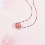 Strawberry Crystal Pink Wafer Bead Pendant Clavicle Chain Necklace
