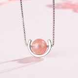 Strawberry Crystal Pink Wafer Bead Pendant Clavicle Chain Necklace