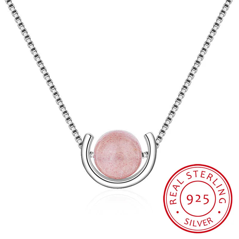 Strawberry Crystal Pink Wafer Bead Pendant Clavicle Chain Necklace